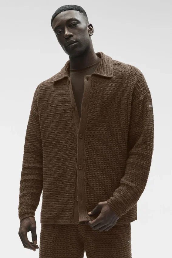 Shift Knit-tröja med knappar och långärmat designelement – Espresso