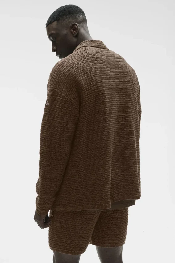 Shift Knit-tröja med knappar och långärmat designelement – Espresso