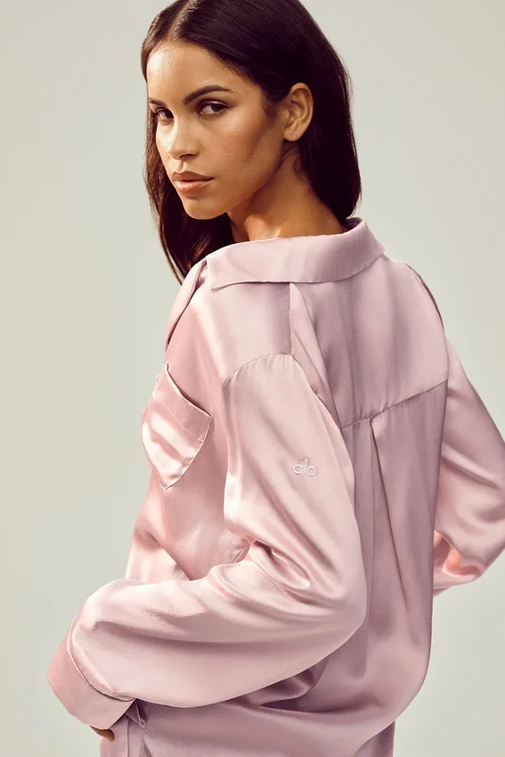 Silk Luminous Button up – rosa champagne
