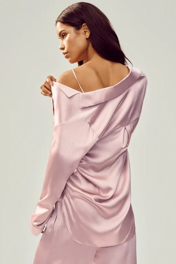 Silk Luminous Button up – rosa champagne