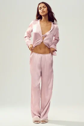Silk Luminous Byxor (lång) – Pink Champagne