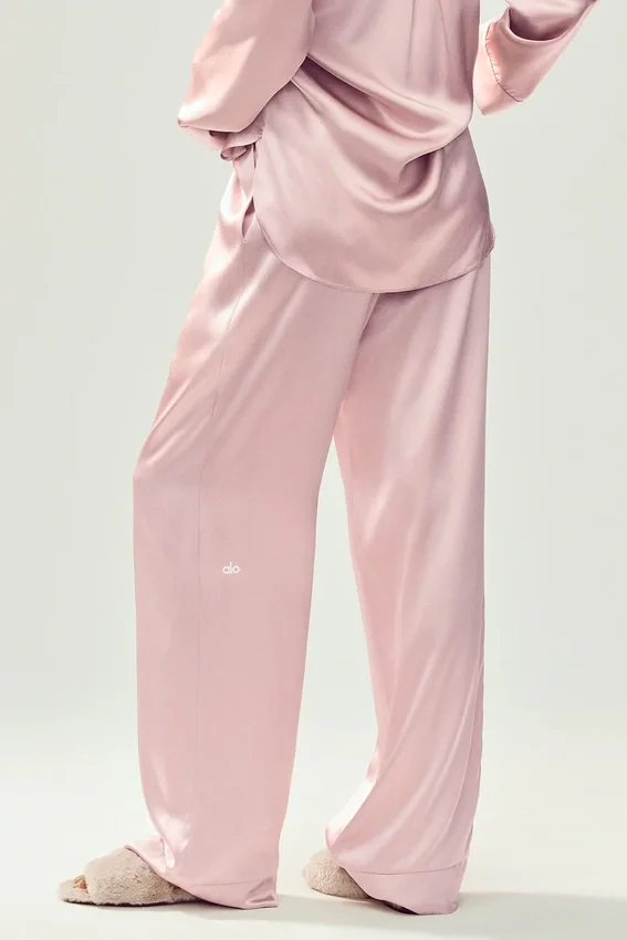 Silk Luminous Byxor (lång) – Pink Champagne