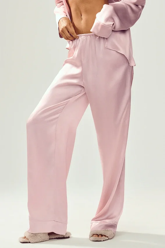 Silk Luminous Byxor (lång) – Pink Champagne