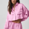 Silk Luminous kortärmad knappskjorta med långärmat designelement – Candy Heart Pink