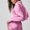 Silk Luminous kortärmad knappskjorta med långärmat designelement – Candy Heart Pink