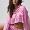 Silk Luminous kortärmad knappskjorta med långärmat designelement – Candy Heart Pink