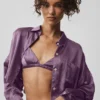 Silk Luminous kortärmad skjorta med knappar – Plum Kiss