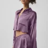 Silk Luminous kortärmad skjorta med knappar – Plum Kiss
