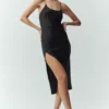 Silk Luminous Slip Klänning – Svart