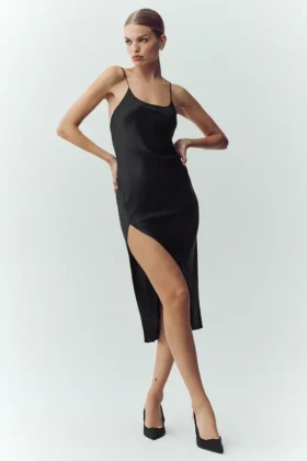 Silk Luminous Slip Klänning – Svart