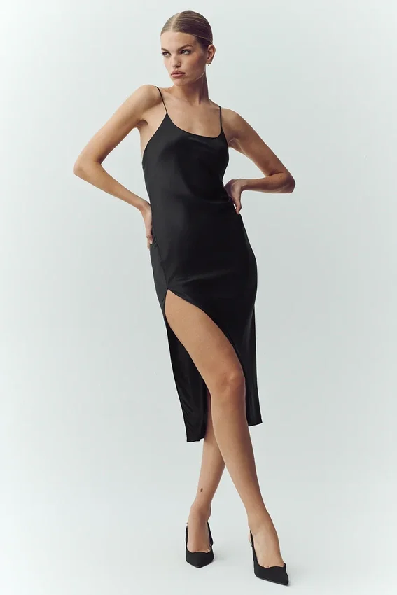 Silk Luminous Slip Klänning – Svart
