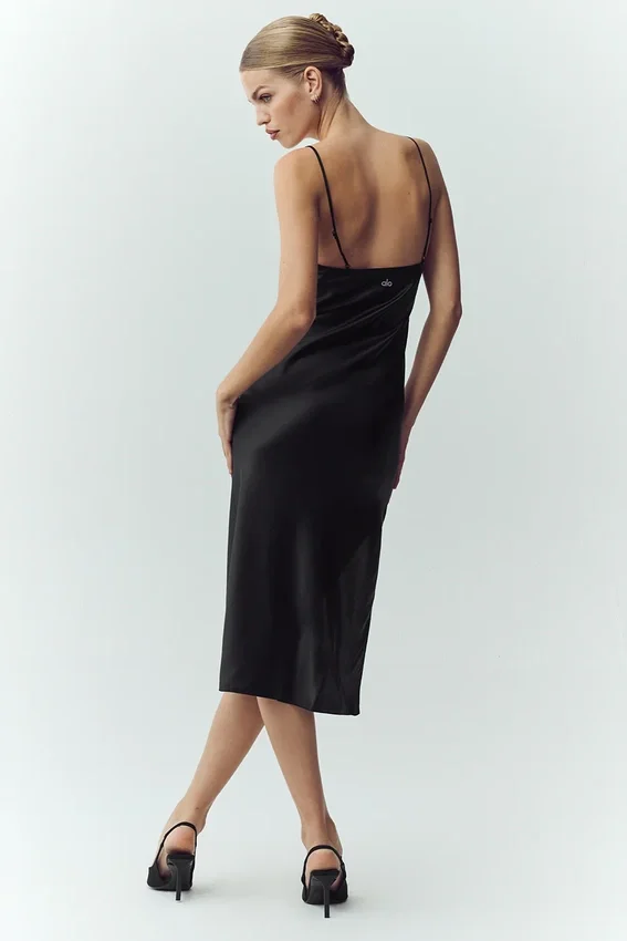 Silk Luminous Slip Klänning – Svart