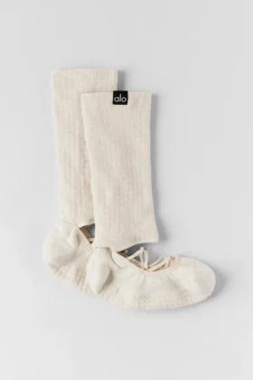 Siren Grip-strumpor med remmar för dam – Oatmeal Heather