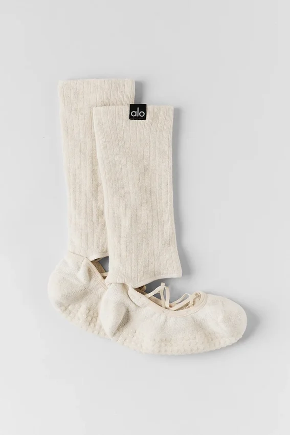 Siren Grip-strumpor med remmar för dam – Oatmeal Heather
