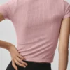 Sömlös kortärmad topp i pointelle med hög hals – Vintage Pink