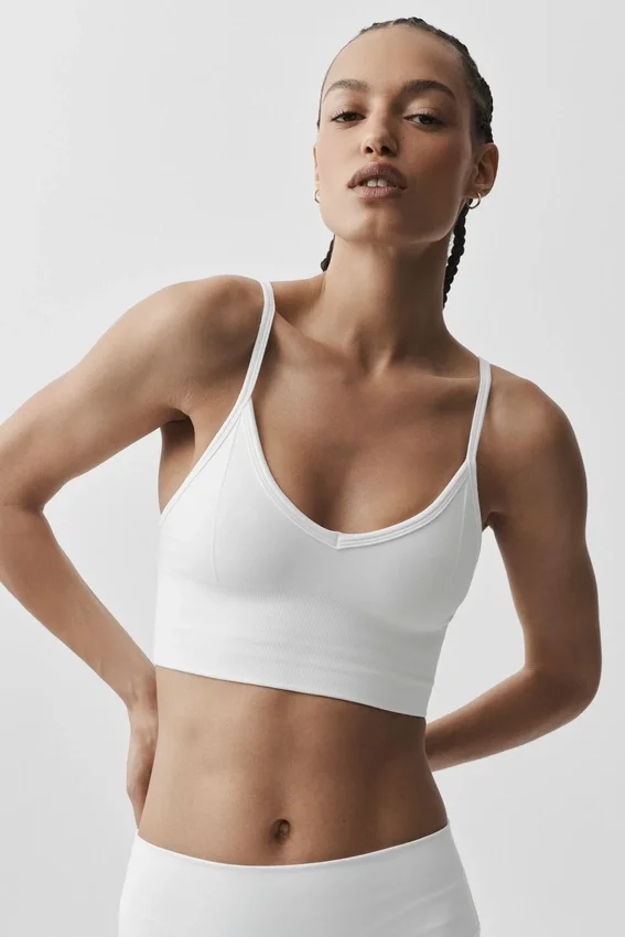Sömlös modal-bralette med ribbad struktur – Delight – Vit