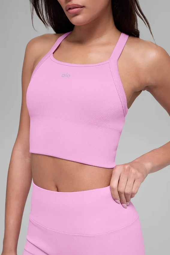 Sömlös ribbad favorit-BH-linnen – Candy Heart Pink