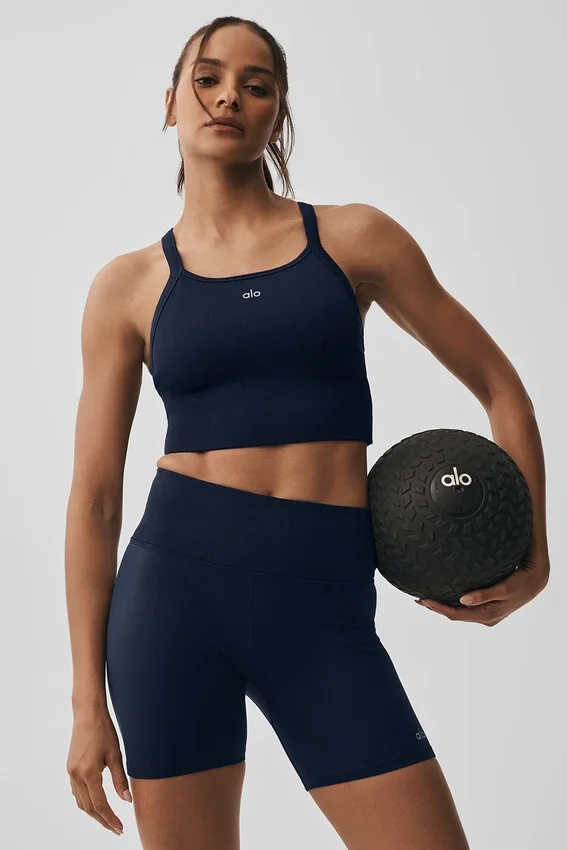 Sömlös ribbad Favorite-bh-topp – Navy