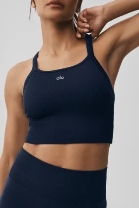 Sömlös ribbad Favorite-bh-topp – Navy