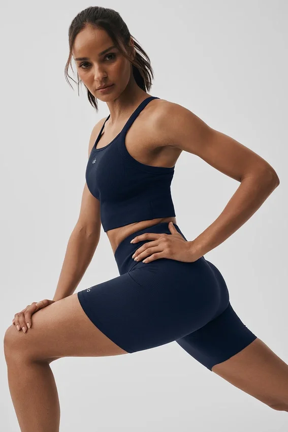 Sömlös ribbad Favorite-bh-topp – Navy