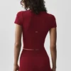 Sömlös, ribbad kortärmad tröja i modal – Summer Romance Red
