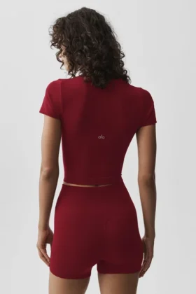 Sömlös, ribbad kortärmad tröja i modal – Summer Romance Red