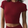 Sömlös, ribbad kortärmad tröja i modal – Summer Romance Red