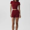 Sömlös, ribbad kortärmad tröja i modal – Summer Romance Red