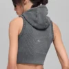 Sömlös tvåfärgad ribbad väst med huva – Dark Misty Grey Heather