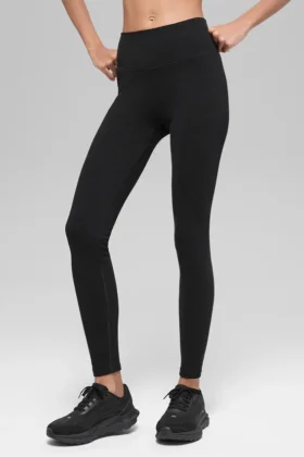 Sömlösa High-Waist-leggings med tvåfärgad ribbning – Svarta