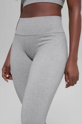 Sömlösa High-Waist ribbade leggings i två nyanser – Light Misty Grey Heather