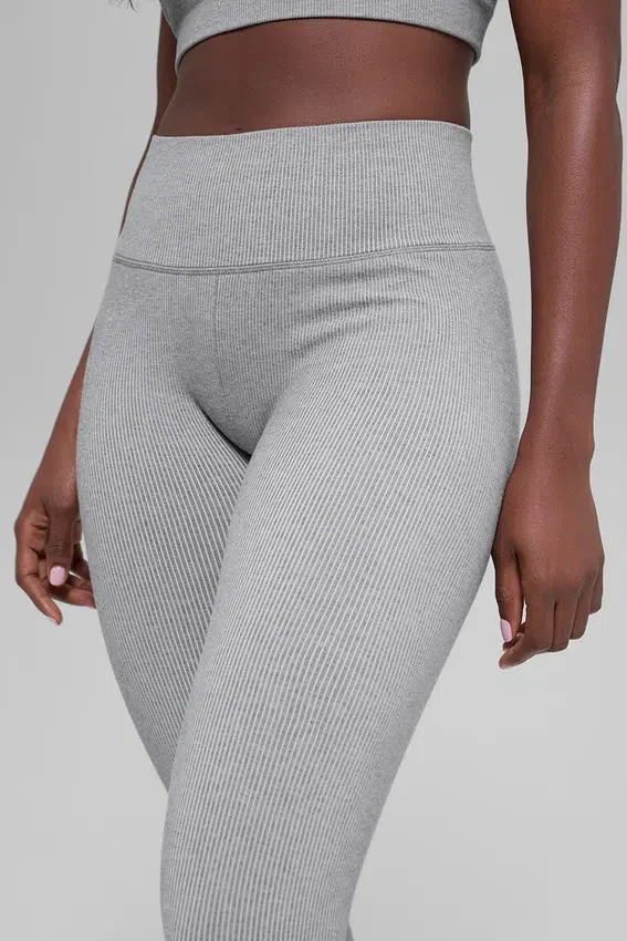 Sömlösa High-Waist ribbade leggings i två nyanser – Light Misty Grey Heather