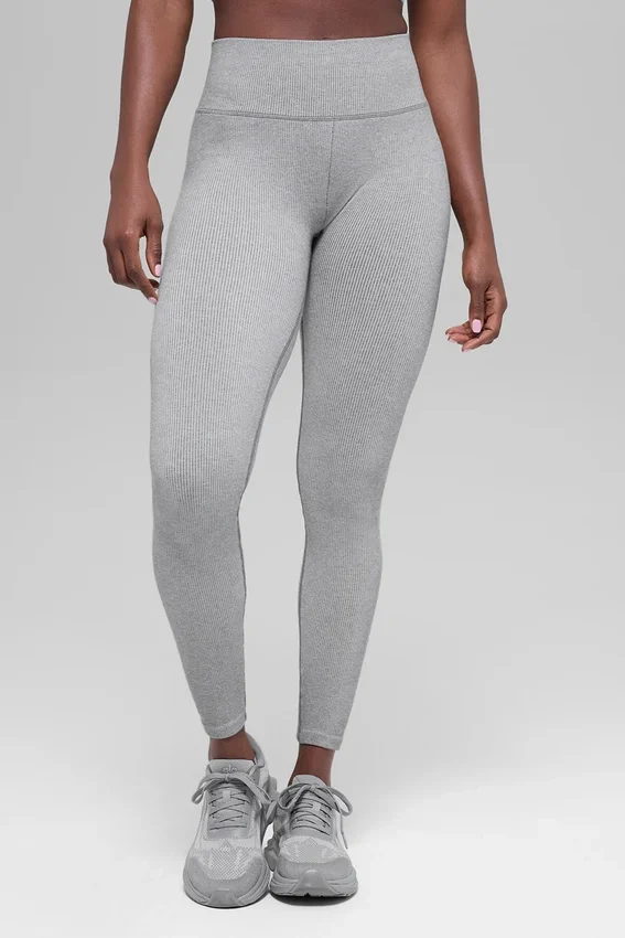 Sömlösa High-Waist ribbade leggings i två nyanser – Light Misty Grey Heather