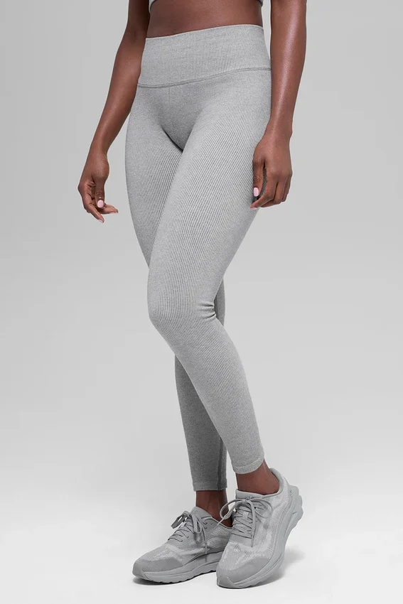Sömlösa High-Waist ribbade leggings i två nyanser – Light Misty Grey Heather
