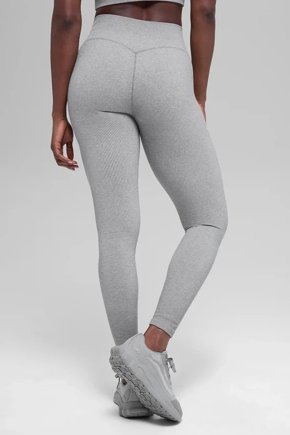 Sömlösa High-Waist ribbade leggings i två nyanser – Light Misty Grey Heather