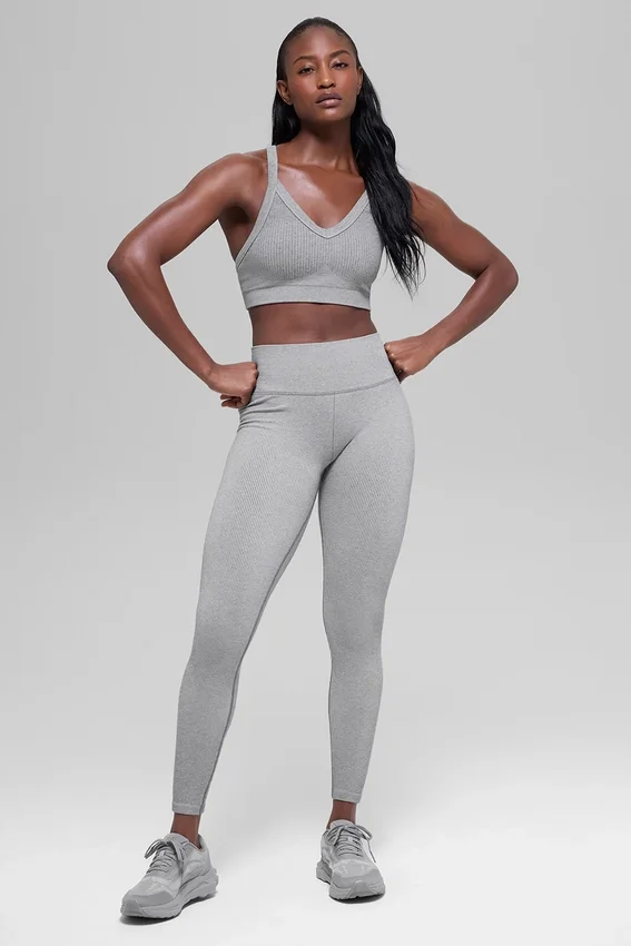 Sömlösa High-Waist ribbade leggings i två nyanser – Light Misty Grey Heather