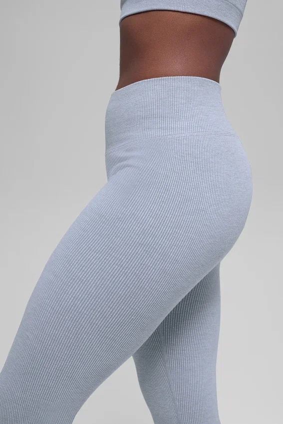 Sömlösa High-Waist ribbade leggings i två nyanser – Winter Frost Heather