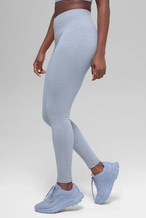 Sömlösa High-Waist ribbade leggings i två nyanser – Winter Frost Heather