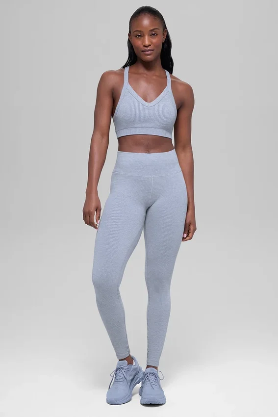 Sömlösa High-Waist ribbade leggings i två nyanser – Winter Frost Heather
