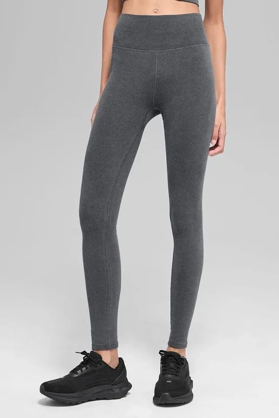 Sömlösa ribbade High-Waist-leggings i två nyanser – Dark Misty Grey Heather