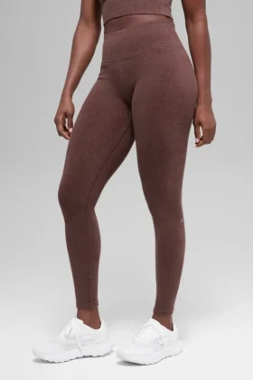 Sömlösa tvåfärgade ribbade High-Waist leggings – Brownstone Heather
