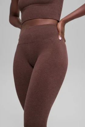 Sömlösa tvåfärgade ribbade High-Waist leggings – Brownstone Heather