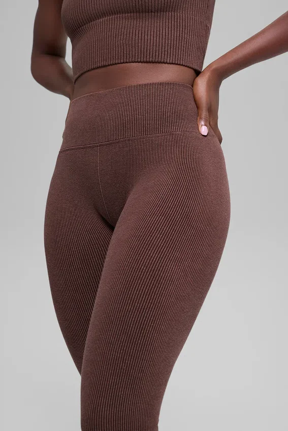 Sömlösa tvåfärgade ribbade High-Waist leggings – Brownstone Heather