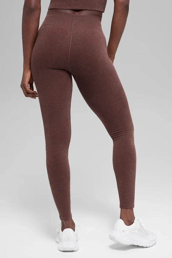 Sömlösa tvåfärgade ribbade High-Waist leggings – Brownstone Heather