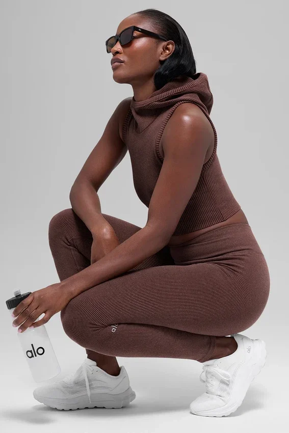 Sömlösa tvåfärgade ribbade High-Waist leggings – Brownstone Heather