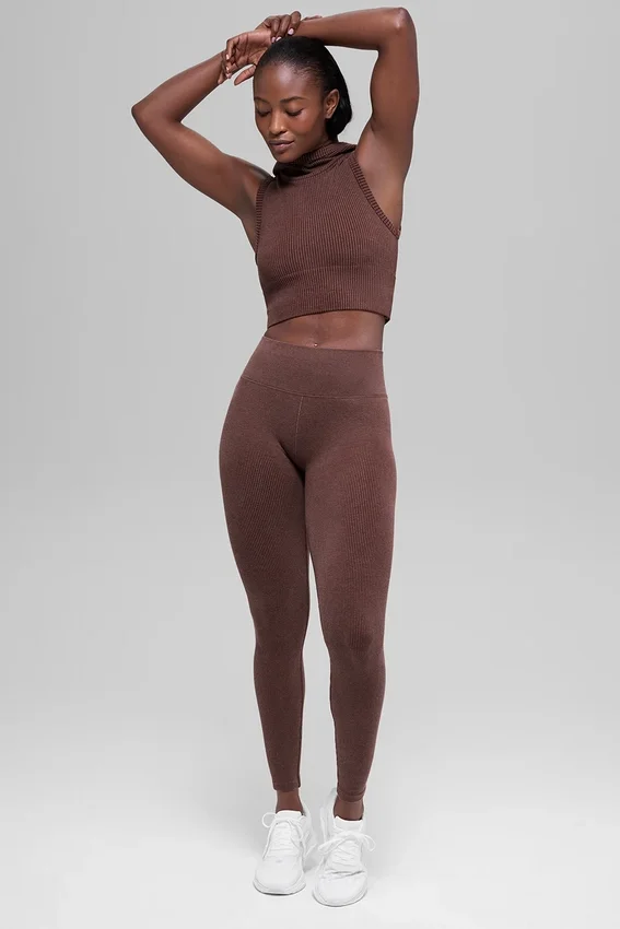 Sömlösa tvåfärgade ribbade High-Waist leggings – Brownstone Heather
