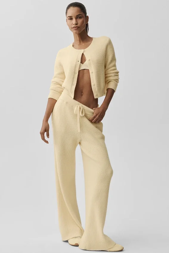 Snuggle Up Sweater High-Waist Wide Leg Pant – Candlelight Yellow