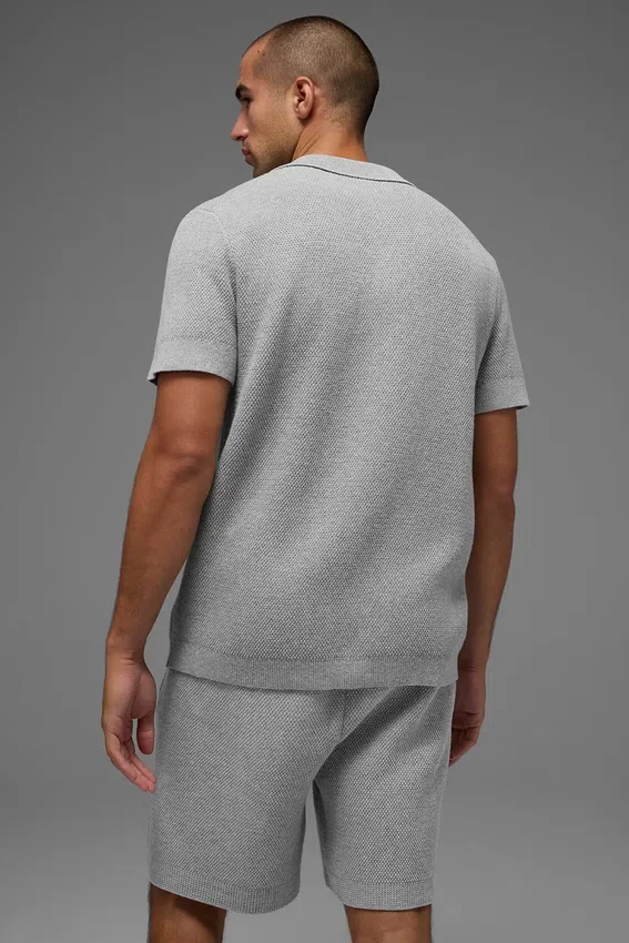 Sports Club Stickat Knit Polo – Athletic Heather Grey