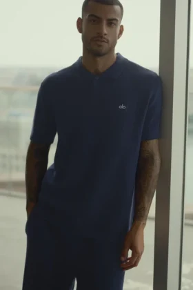 Sports Club Stickat Knit Polo – marinblå