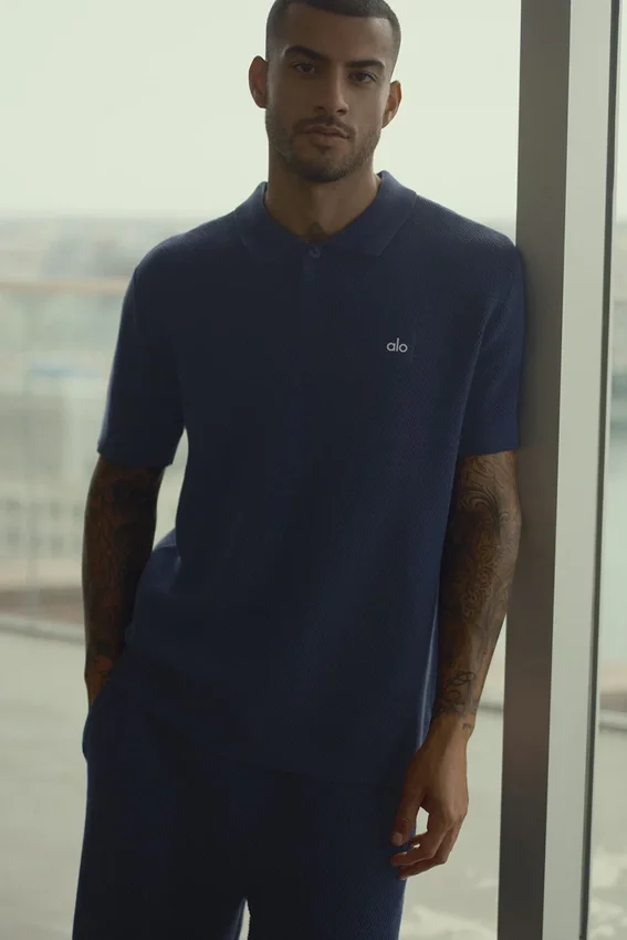 Sports Club Stickat Knit Polo – marinblå